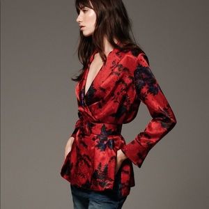 NWT- Zara Shirt Belted Print Blouse Red